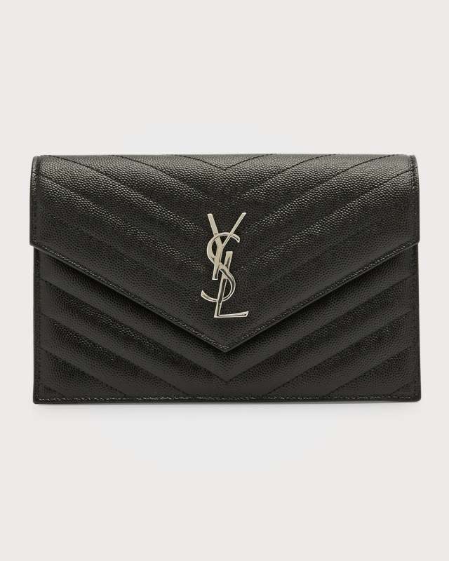 YSL Monogram Small Wallet on Chain in Grained Leather